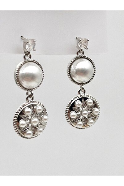 Siya Silver Vip Series Zircon Stone and Pearl Design Dangle Steel Earrings - 3.8 cm