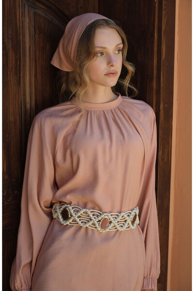 Fatma Atasoy Büzgülü Bağlamalı Maksi Soft Pembe Tunik