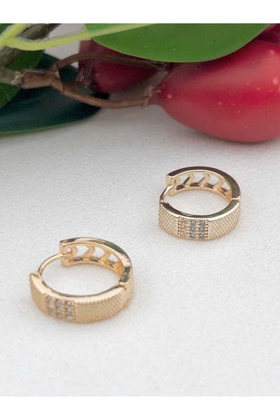 Siya Silver Zirkon Taşlı Desenli Çelik Halka Küpe