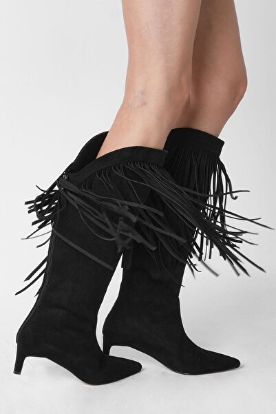 Mio Gusto Nikki Black Color Tasseled Women's Boots