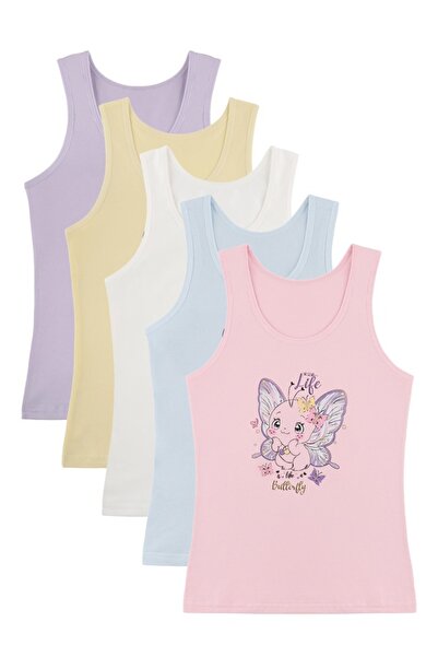 Donella 5'li Renkli Baskılı Kız Çocuk Atlet 4971PB103