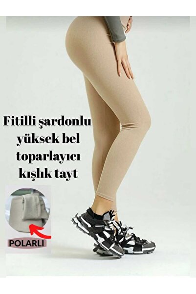 trendhazan A KALİTE ŞARDONLU TOPARLAYICI YÜKSEK BEL FİTİLLİ KIŞLIK TAYT