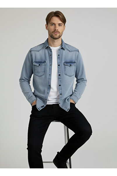 YXC Trend Maker Чоловіча сорочка Slim Fit Синя прана чоловіча джинсова сорочка