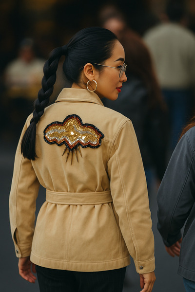 GZ Design Sırtı Kristal Taşlı Krem Jean Ceket