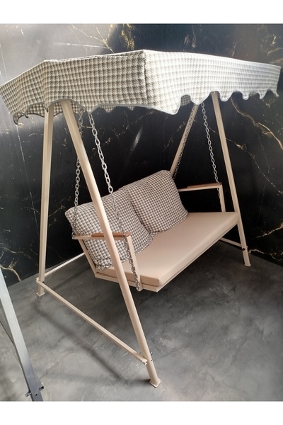 HAUSEV Salıncak HAKİ KUMAŞ çift kişilik salıncak balkon salıncağı bahçe salıncağı güneşlikli tenteli