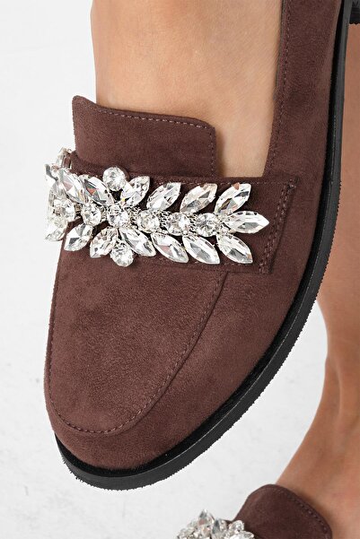 Mio Gusto Matilda Kahverengi Taşlı Kadın Oxford Düz Ayakkabı