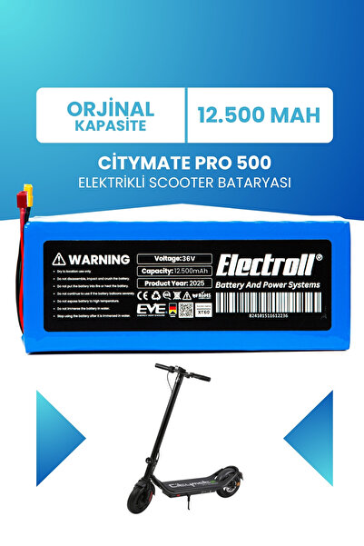 ELECTROLL Citymate Pro 500 Batarya (ORJİNAL KAPASİTE) 36v 12.500mah Pil Elekt...