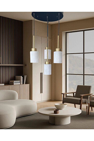 Fera Aydınlatma Aristo 4Lü Beyaz Cam Eskitme Metal Gövde Modern, Lüks Dekorat...