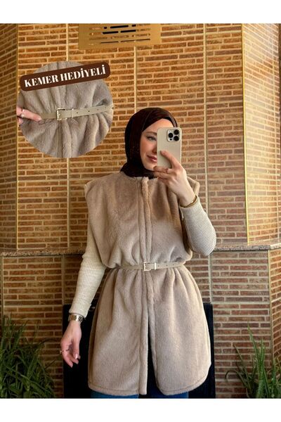 Balamony Stone Color Plush Vest with Belt Gift