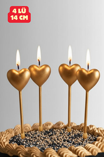 Heart 4 Pieces Metallic Gold Heart Candle Valentine's Day Birthday Celebration Candle