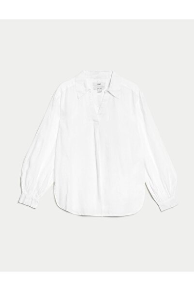 Marks & Spencer Uzun Kollu Keten Popover Bluz