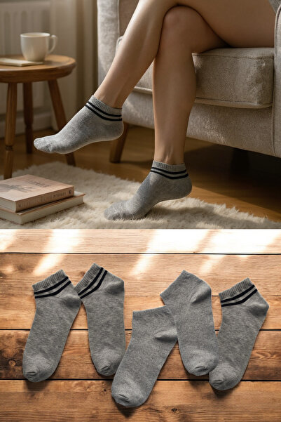KAYSSOCK 5-пакет дамски и мъжки едноцветни и раирани сиви чорапи до глезена