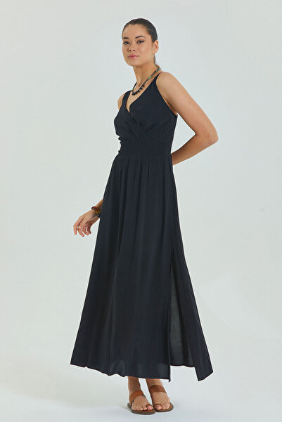 Los banditos Μακρύ φόρεμα με διπλό γιακά Robadan με σχισμή