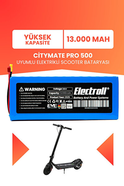 ELECTROLL Citymate Pro 500 Uyumlu Batarya (Yüksek Kapasite) Batarya 36v 13ah ...