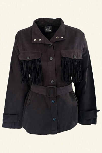 GZ Design Women's Back Jewelled Tasseled Black Jean Jacket STP
