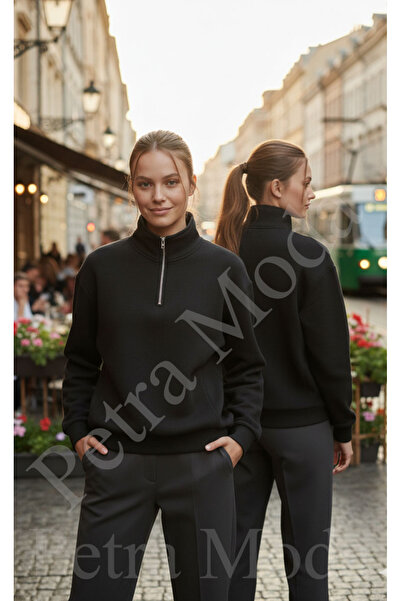 Petra Moda Dik Yaka Yarım Fermuarlı Erkek ve Kadın Kışlık Sweatshirt