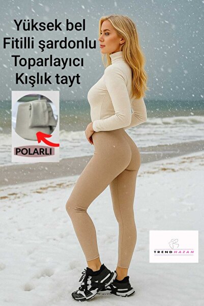 trendhazan A KALİTE ŞARDONLU TOPARLAYICI YÜKSEK BEL FİTİLLİ KIŞLIK TAYT