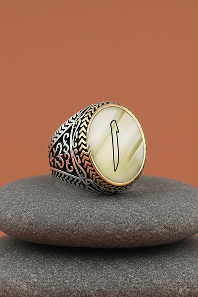 Takıdepo Sedef Taşı Üzerine Elif Gümüş Erkek Yüzük