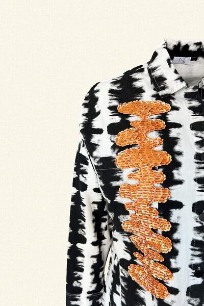 GZ Design Orange Embroidered Black and White Patterned Thick Shirt