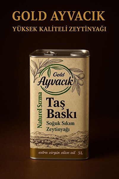ayvalık zeytinyağı Ayvacık Naturel Sızma Soğuk Sıkım Zeytinyağı 5 Litre Doğal Taş Baskı