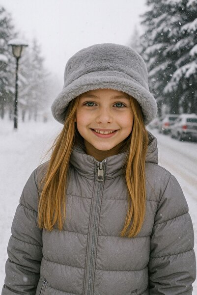 MARBERRY Pălărie gri moale de pluș pentru fetiță