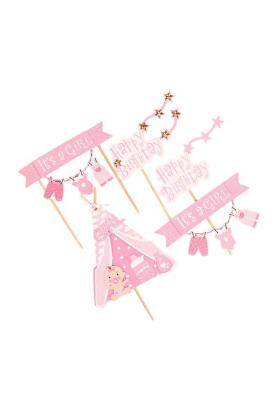 Cymeosh Комплект от 3 декорации за торта Cymeosh, розови, хартия, 16.3 см/ 19...