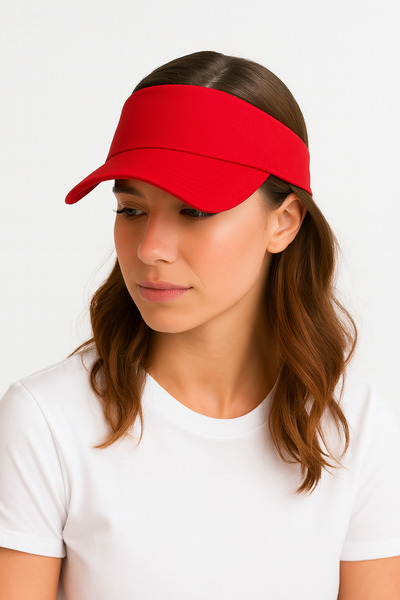 CapZone Vizör Şapka Unisex Tenis Şapka Uv Koruyuculu %100 Pamuklu Kırmızı