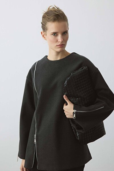 Hooopstore Φούτερ με φερμουάρ και λεπτομέρεια ανθρακί