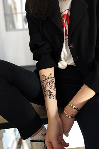 New Obsessions Riosa Karakalem Gül Desenli Geçici Dövme