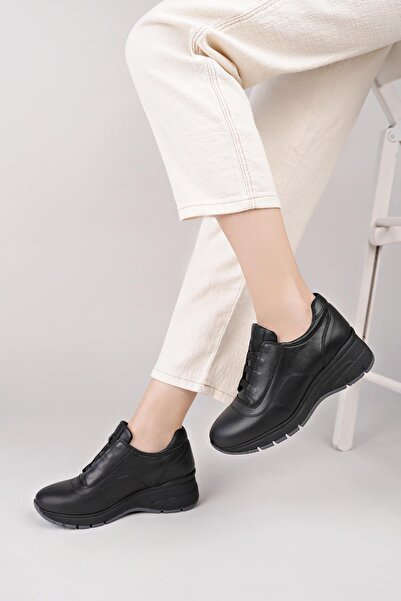 Mammamia D25Ka 3640 Black Genuine Leather Padding Women's Shoes