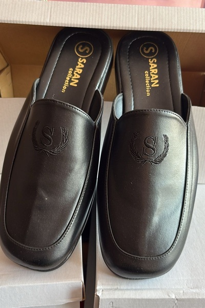 yörük tuhafiye Siyah Erkek Terligi Ev Misafir Çeyiz Bohça Ve Damat Terliği Erkek Terlik Damat Terlik