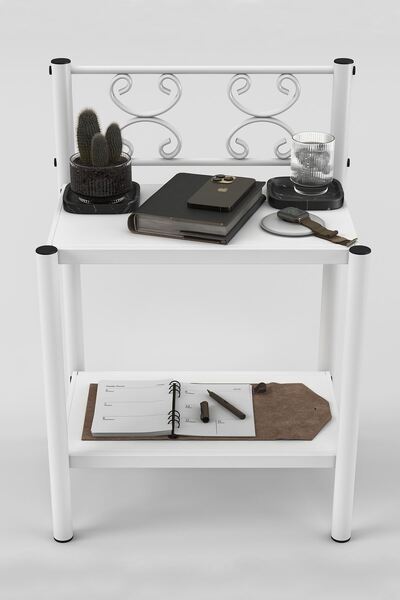 ARGİMO Stella Retro Ferforje Metal Komodin Beyaz