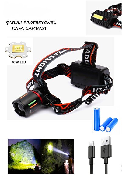 FAVBOX 3000 Lümen Şarjlı Profesyonel Zoomlu Kamp Avcı Balıkçı Kafa Lambası Feneri