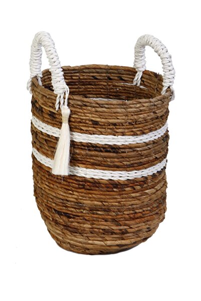 KANCAEV Dark Brown Banana Crust - Tasseled and Round Deep Basket, Small