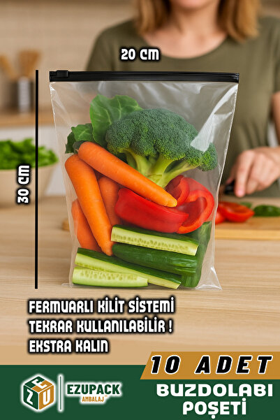 Ezupack 20x30cm FERMUARLI Difriz Derin Dondurucu Buzdolabı Poşeti Buzluk Düzenleyici Organizer Saklama Kabı
