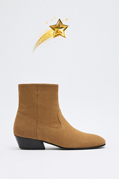 LUTVELIZADE Bot 2512 - Dikiş Detaylı Taba Süet Kadın Bot