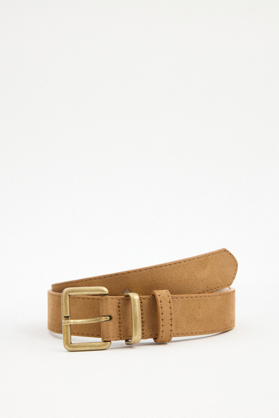 LUTVELIZADE Kemer 2503 - Eskitme Kare Tokalı Taba Süet Kadın Kemer