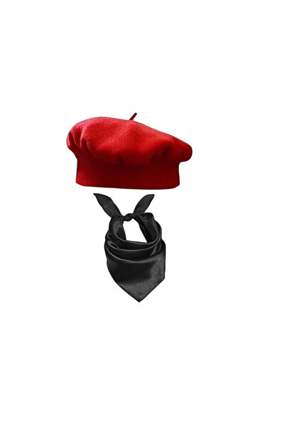 KOSTÜMCE قبعة وشال رسام أحمر اللون للبالغين