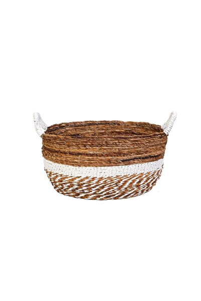 KANCAEV Dark Brown-White Banana Crust - Oval Basket with Handle, Large