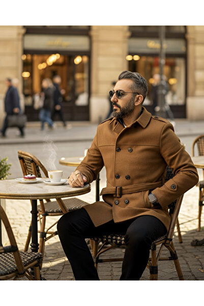 higo Kemer ve apolet detaylı Erkek Kaşe Kaban