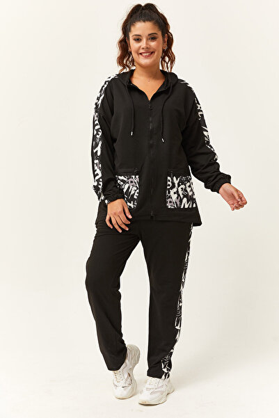 Ebsumu Дамски спортен екип в голям размер с джобове и цип, черен