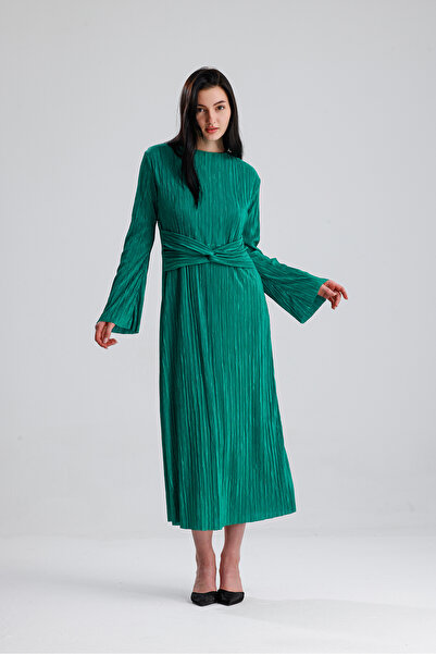 LAMİFUSTORE Daniel Dress with Pleated Detail and Long Sleeves with Waist Detail