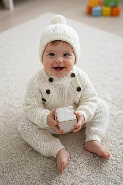 BİLGEN Style ÇOCUK TRİKO SELANIK ÖRME ŞAPKALI KIŞLIK ÖZEL DÜĞMELİ ŞAPKALI 3 LÜ TAKIM