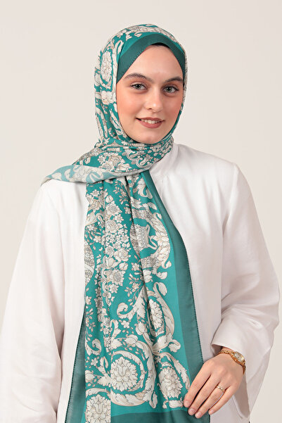 ipekistanbul شال من القطن والحرير - نمط دوّار - أخضر زمردي