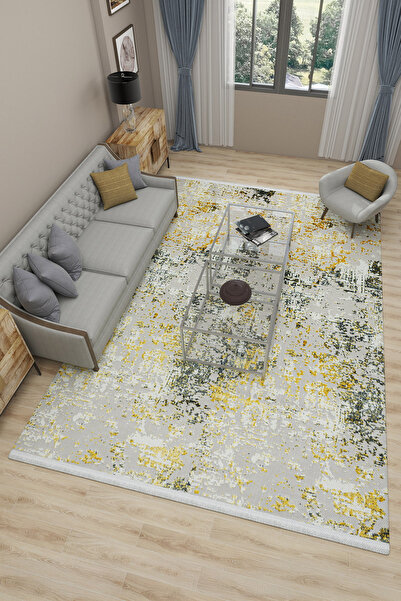 SEVENHILL Milano 206 Sarı Zarif Dokuma Salon Yatak Odası Halısı Kaymaz Modern...
