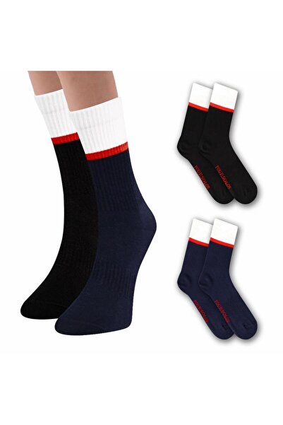 FOURSOLOS جوارب رجالية، قاعدة عادية، جزء مطاطي أبيض، أسود أسفل الكاحل وأزرق د...