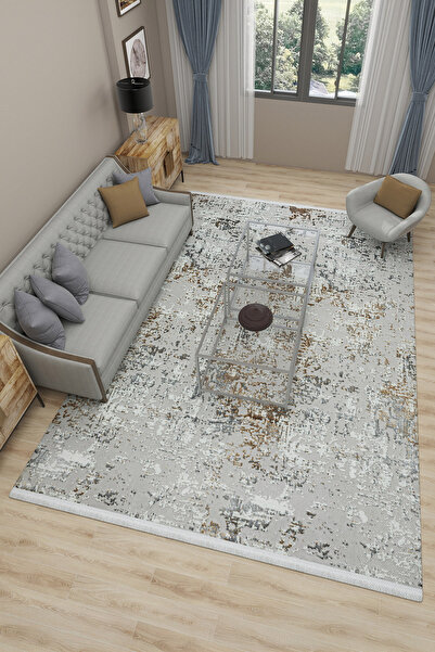 SEVENHILL Milano 208 Bakır Zarif Dokuma Salon Yatak Odası Halısı Kaymaz Moder...
