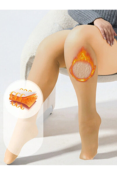 MİSTİRİK Ravena Model Curve Warm Plush Inside Flexible Thermal Socks Skin Color