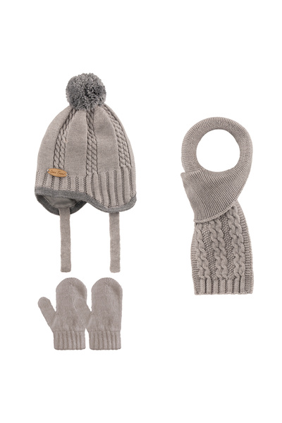Aware Time Kitti 0-12 Months Baby Boy Fleece Scarf Beanie Gloves 3-Piece Set