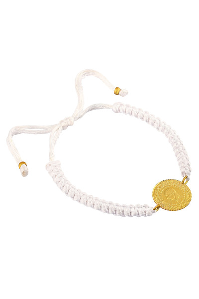 aga kulche 22 Ayar Yarım Altınlı Beyaz İpli Bileklik